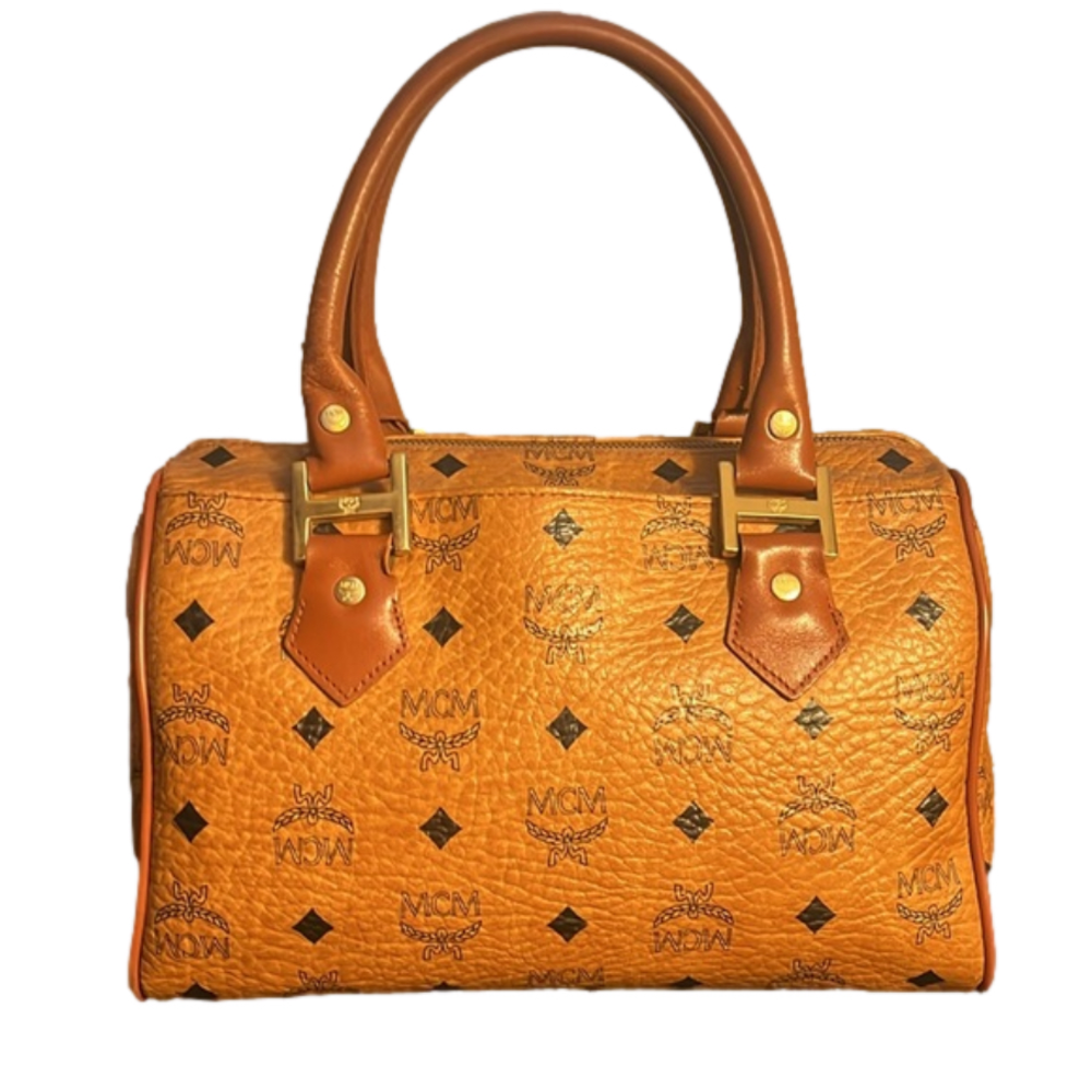 MCM Orange and Brown Logo Satchel - Picture 2 of 15